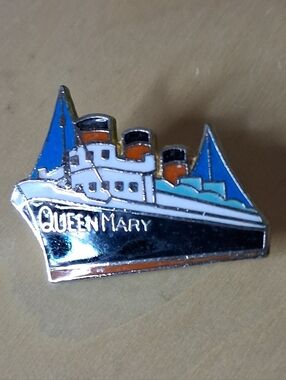 Queen Mary Enamel Ship Pin in Blue, Black, White made in Korea